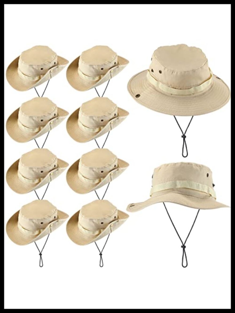 10 Pack Khaki Bucket Hats Fishing Hiking Safari